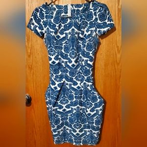 Blue and white paisley dress